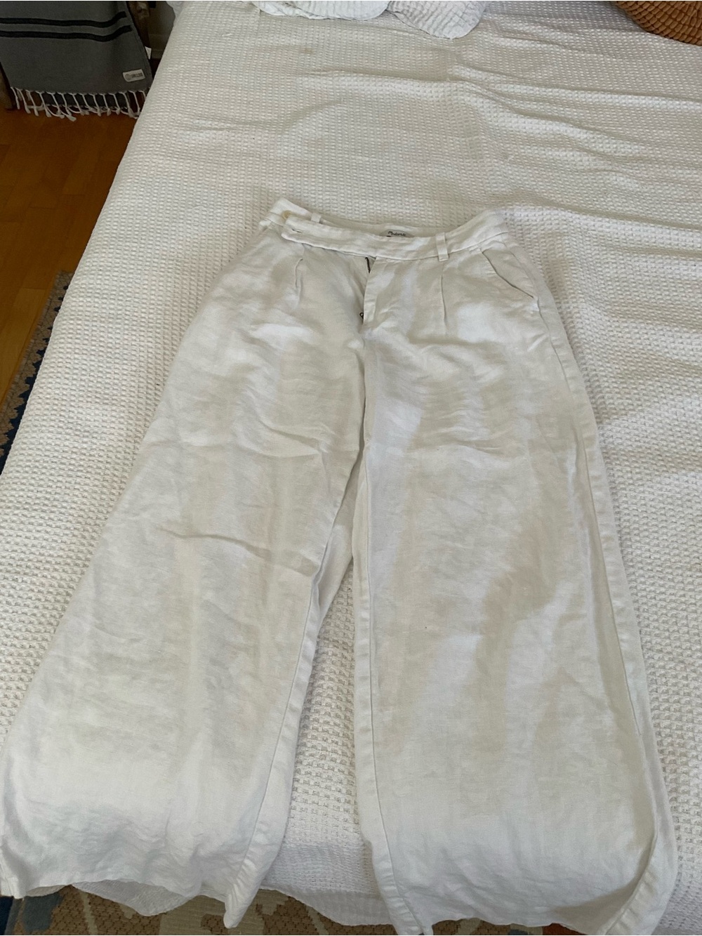 Madewell Wide-Leg Linen Trousers in White